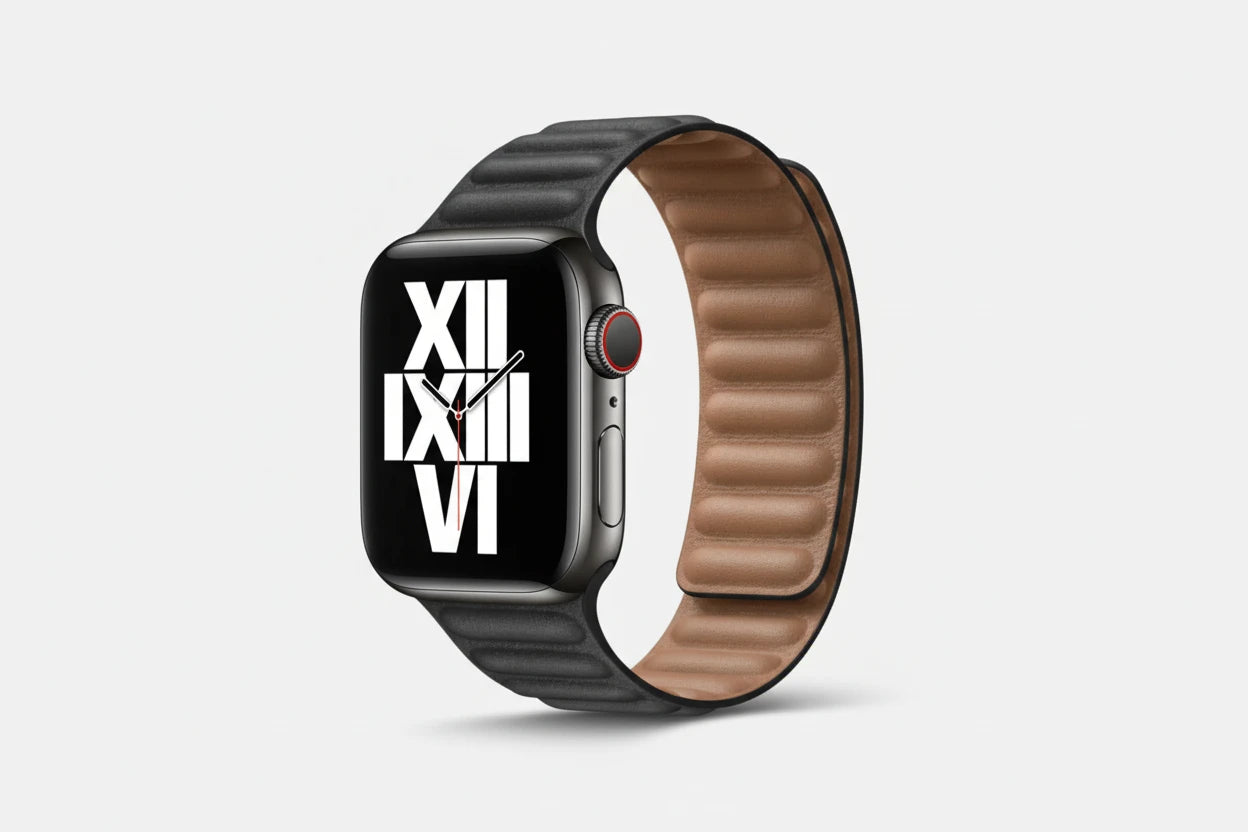 Leather Magnetic Black Apple Watch Compatible Strap